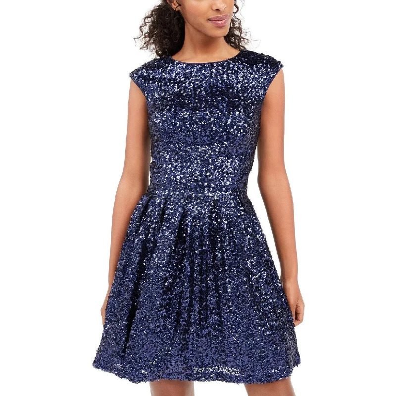 Emerald Sundae Juniors' Sequined Fit & Flare Dress Bright Blue Size Extra Large - X-Large Classy Sequin Dress