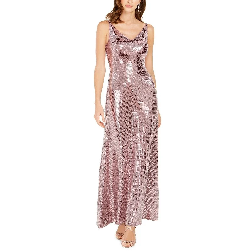 Nightway Women's V-Neck Sequined-Dot Gown Pink Size 14 Sleeveless Sequin Dress