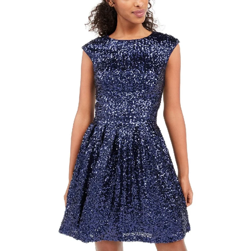 Emerald Sundae Juniors' Sequined Fit & Flare Dress Blue Size Large Sequin Dress Trend