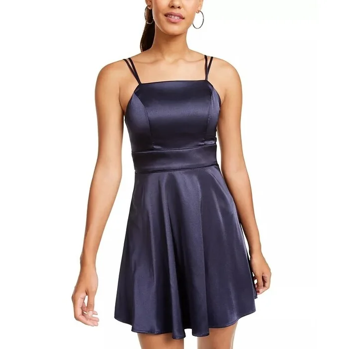 Sequin Hearts Juniors' Satin Fit & Flare Dress Navy Size 3 Formal Sequin Dress