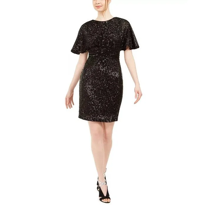 Calvin Klein Women's Sequined Sheath Dress Black Size 10 Sequin Gown Chic