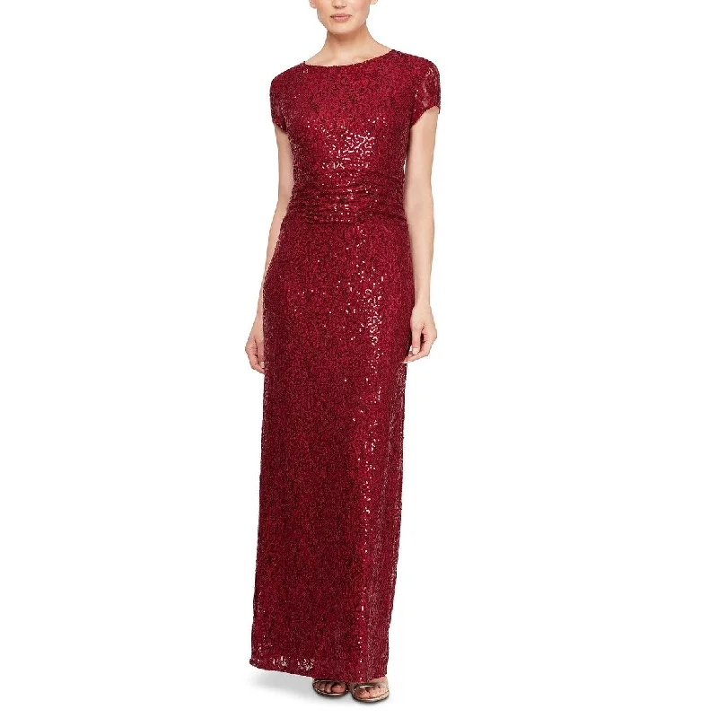 SL Fashions Women's Sequined Lace Gown Red Size 14 Flirty Sequin Dress