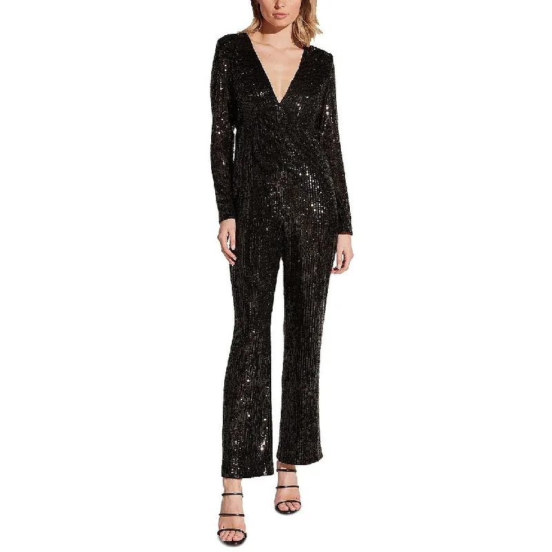 Bardot Women's Dita Sequin Long Sleeve Jumpsuit Black Size X-Large Sequin Party Dress