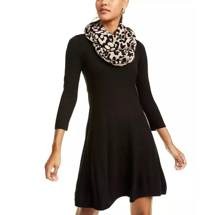 Sequin Hearts Juniors' Leopard Scarf A-Line Skater Dress Black Size XX Small - XXS Elegant Glitter Sequin