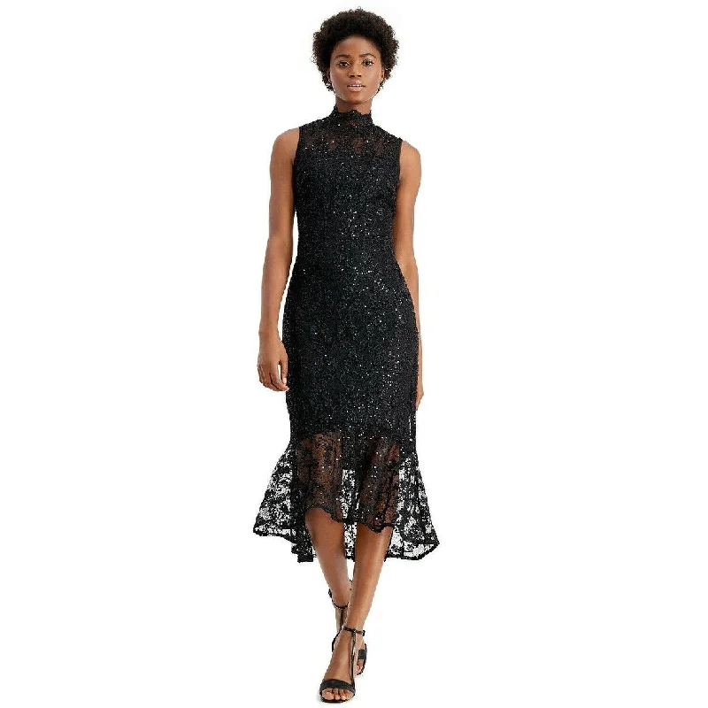 Calvin Klein Women's Sequin Lace High-Low Sheath Dress Black Size 10 Sequin Dress Vibe