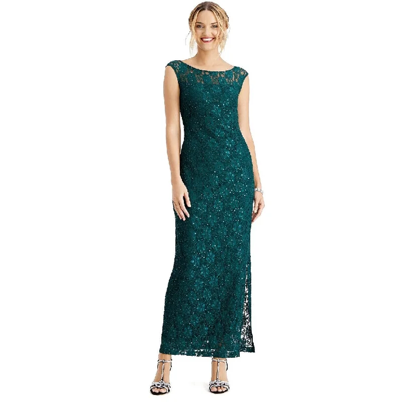 Connected Women's Sequined Lace Slit Gown Dark Green Size 8 Sequin Dress Outfit