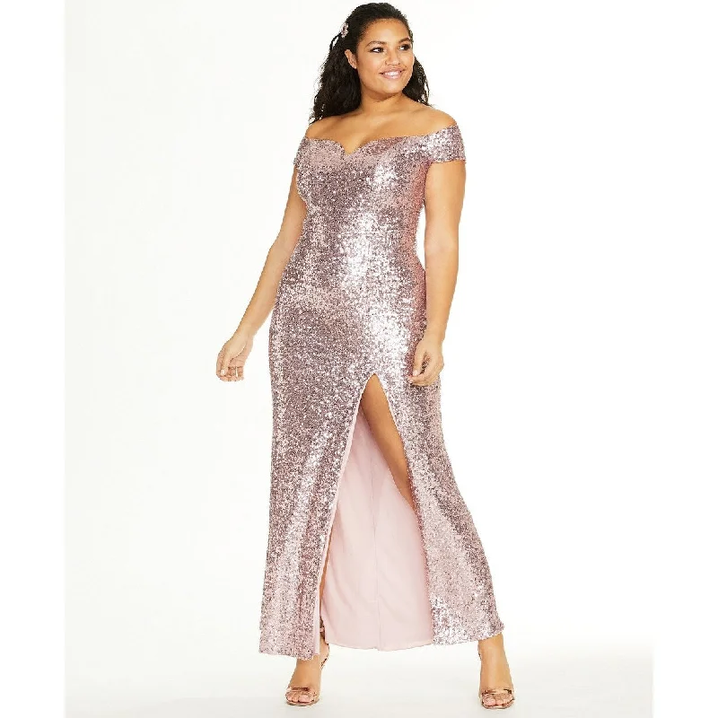 B Darlin Women's Trendy Off The Shoulder Sequined Gown Pink Size 20 Sequin Bodycon Dress