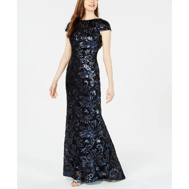 Calvin Klein Women's Sequin Cowl-Back Gown Blue Size 6 Formal Sequin Dress