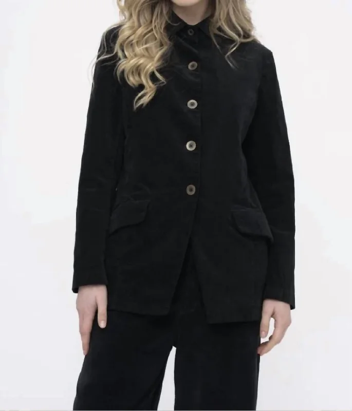 Collard Button Jacket In Black Oversized Women’s Blazer