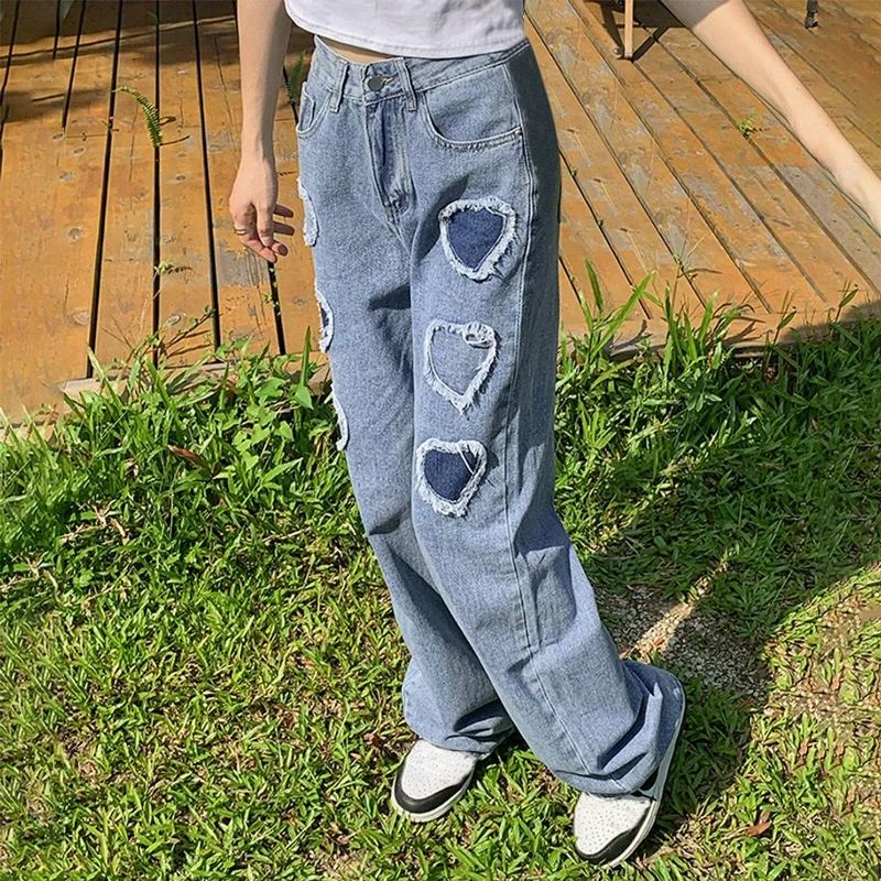 DressBetty - Y2K Women High Waisted Zip Straight Denim Pants Pure Color Vintage Oversized Pants With Pockets