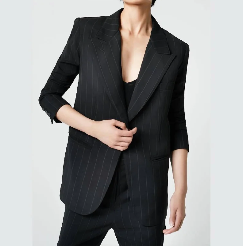 90's Blazer In Black Pinstripe Buttoned Blazer for Women