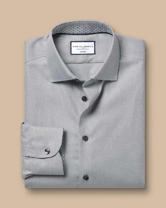 Classic Fit Semi-Cutaway Collar Non-Iron Twill Shirt with Printed Trim - Light Grey