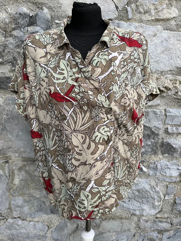 80s khaki jungle leaves shirt uk 12-16