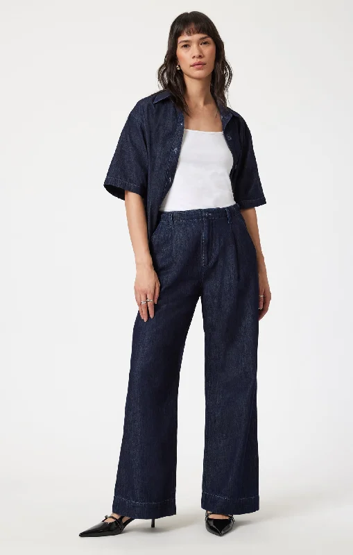 PERA PLEATED WIDE LEG IN RINSE DENIM