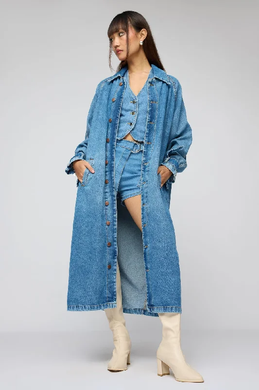 Basic Blue Denim Trenchcoat Women's puffer jackets