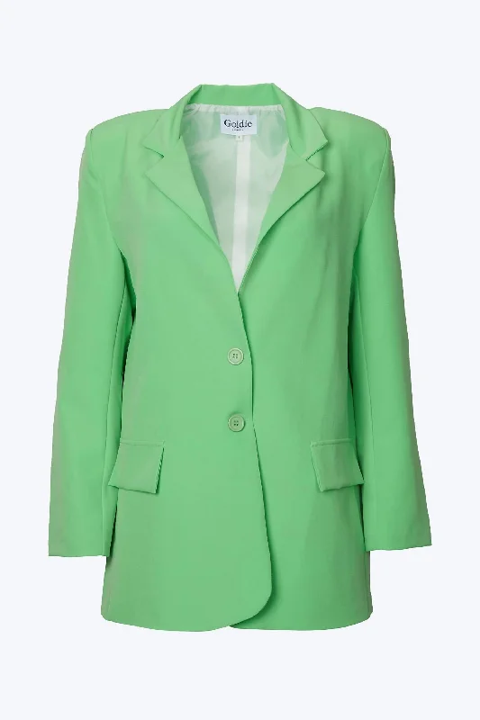 Oversized Single-Breasted Twill Crepe Blazer In Lime Green Women’s Blazer Collection