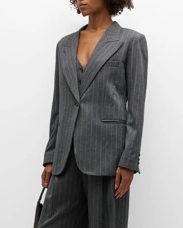 90's Blazer In Grey Pinstripe Classic Style Blazer