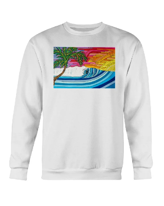 Palm Tree Sunset Surf - Crewneck Sweatshirt Pullover Hoodie Sweatshirt