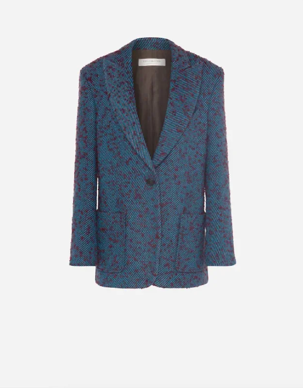 Wool Twill Jacket In Blue/burgundy Structured Blazer Jacket