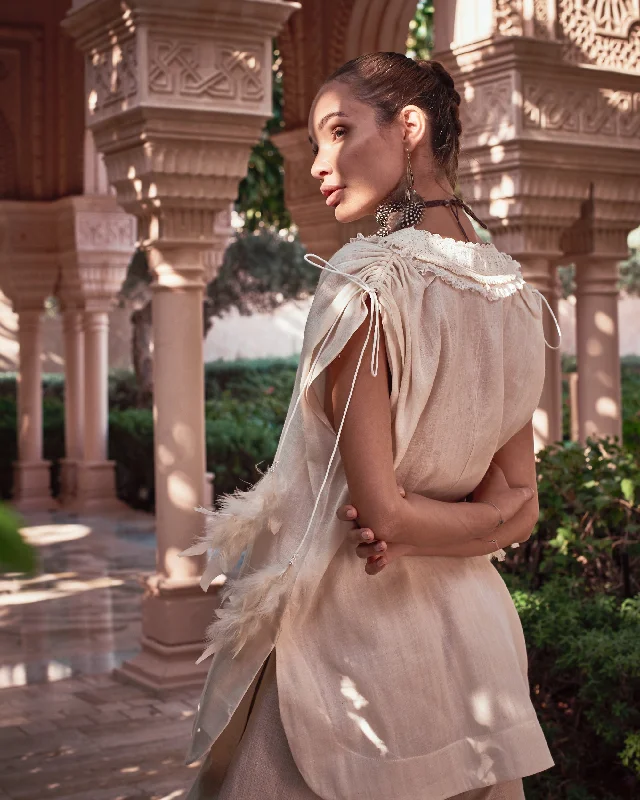 Ivory Muslin tunic with lace bib