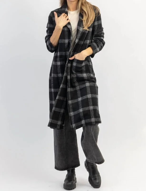 London Calling Plaid Trench Coat In Black + Grey Blazer Jacket Style