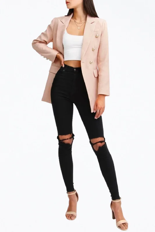 Double-Breasted Textured Woven Blazer In Blush Women’s Double-breasted Blazer