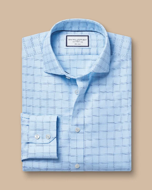 Extra Slim Fit Cutaway Collar Non-Iron Mayfair Weave Check Shirt - Sky Blue