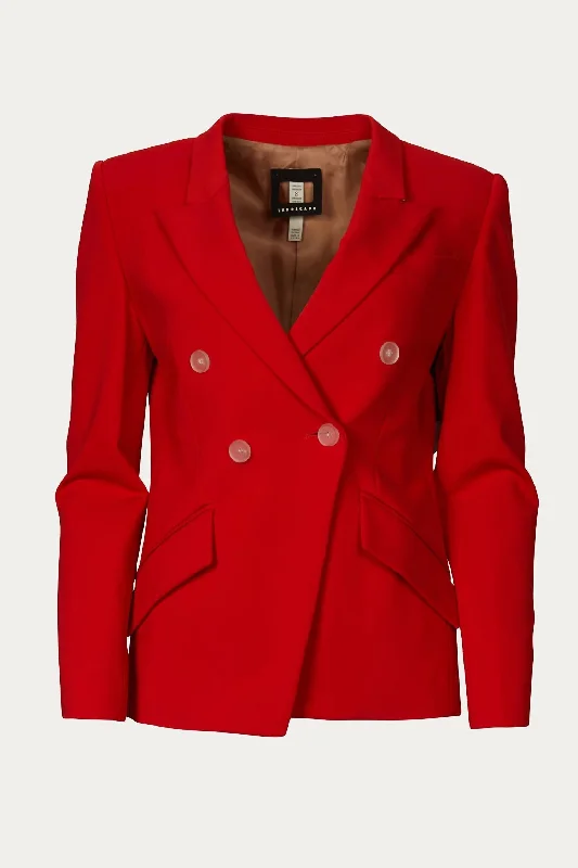 Super Matte Jersey Fitted Double-Breasted Blazer In Coral Printed Blazers for Women