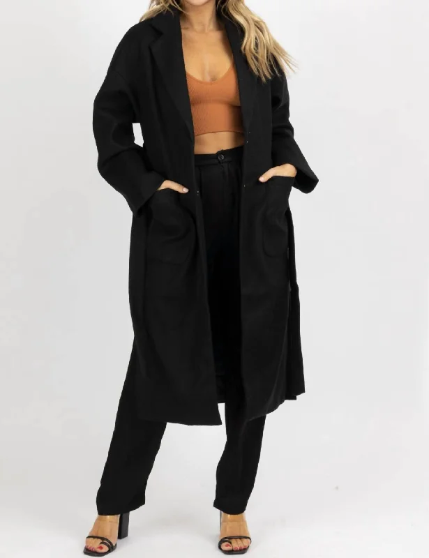 Oversize Belted Trench Coat In Black Minimalist Blazer Look