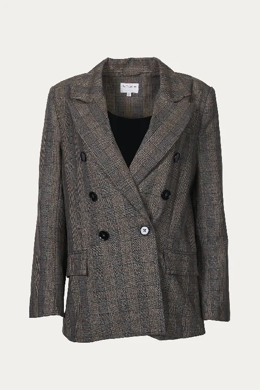 Prince Of Wales Double-Breasted Blazer In Brown Blazer for Date Night