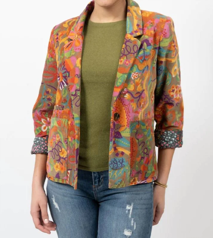 Corduroy Print Jacket In Multi Stylish Tweed Blazer