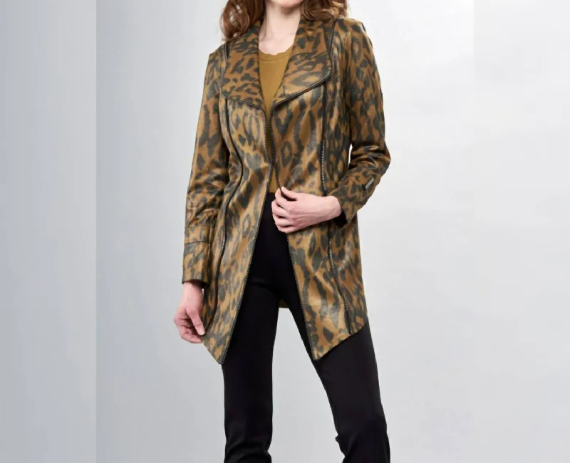 Liquid Sage Leopard Print Long Metal Jacket Classic Women’s Blazer