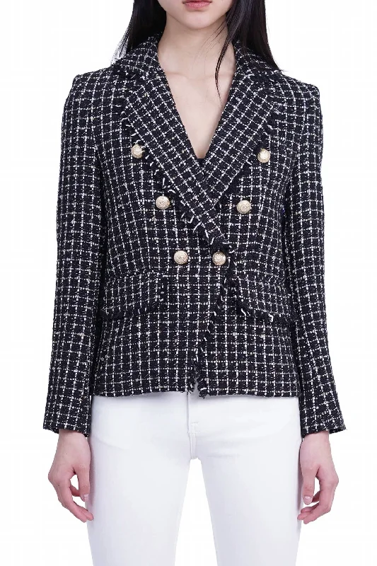 Angie Tweed Blazer In Black Double-breasted Blazer Jacket