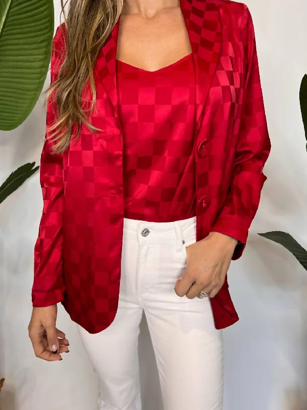 Felix Blazer Checkerboard Satin In Red Modern Women’s Blazer