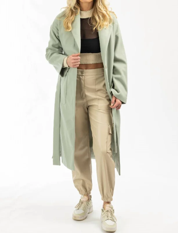 Oversize Belted Trench Coat In Mint Tweed Blazer Outfit