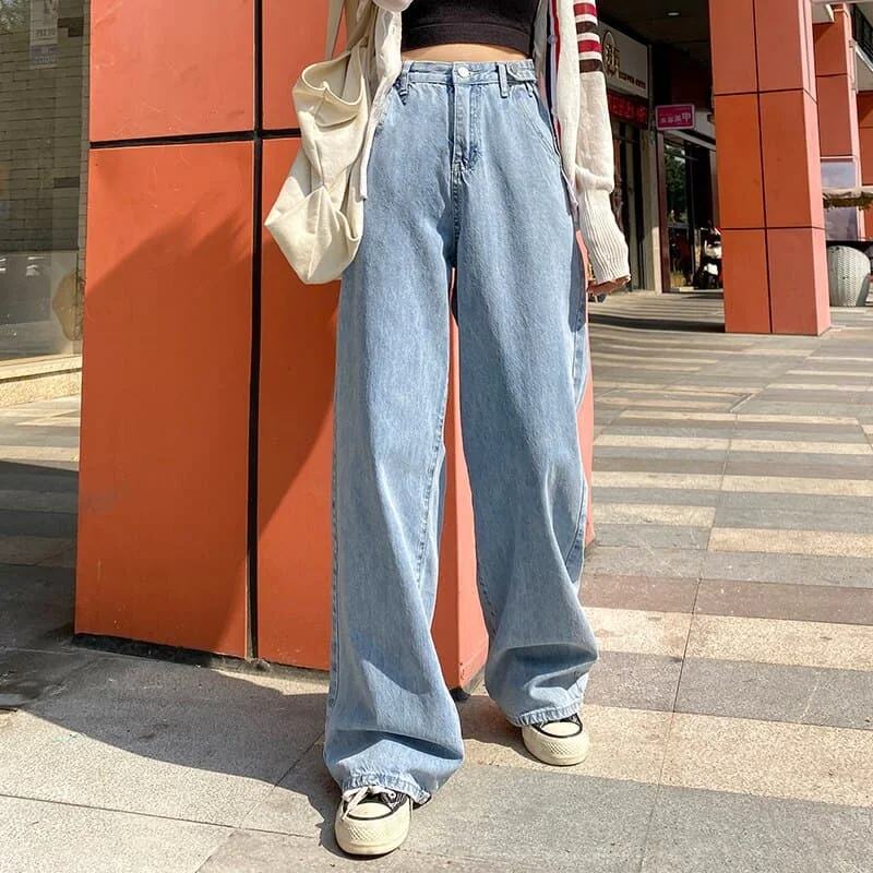 DressBetty - Woman Jeans High Waist Clothes Wide Leg Denim Clothing Blue Streetwear Vintage Quality Fashion Harajuku Straight Pants