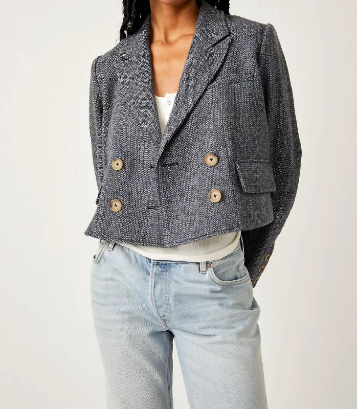 Heritage Double Breasted Crop Blazer In Grey Classic Blazer Style