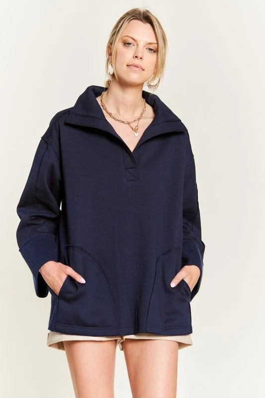 Jade By Jane High Collar Oversized Knit Top Plus Cozy Zip Hoodie