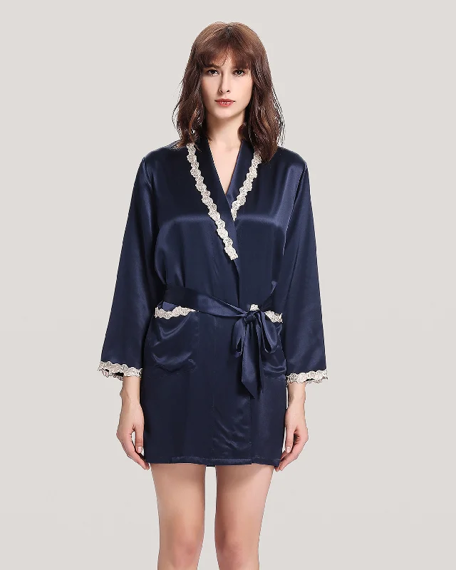 22 Momme Floral Lace Trimmed Silk Robe Fleece pajama sets