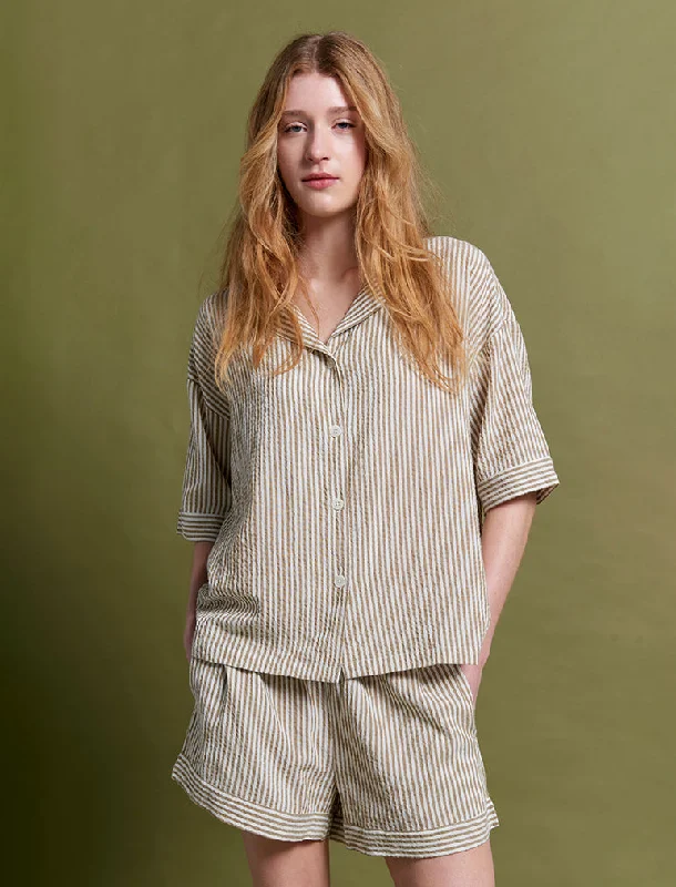 Karen Walker Seersucker Stripe Boxer PJ Set Classic pajama sets