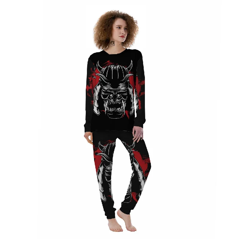 Samurai Mask Old Japanese Print Women's Pajamas Short sleeve pajama sets