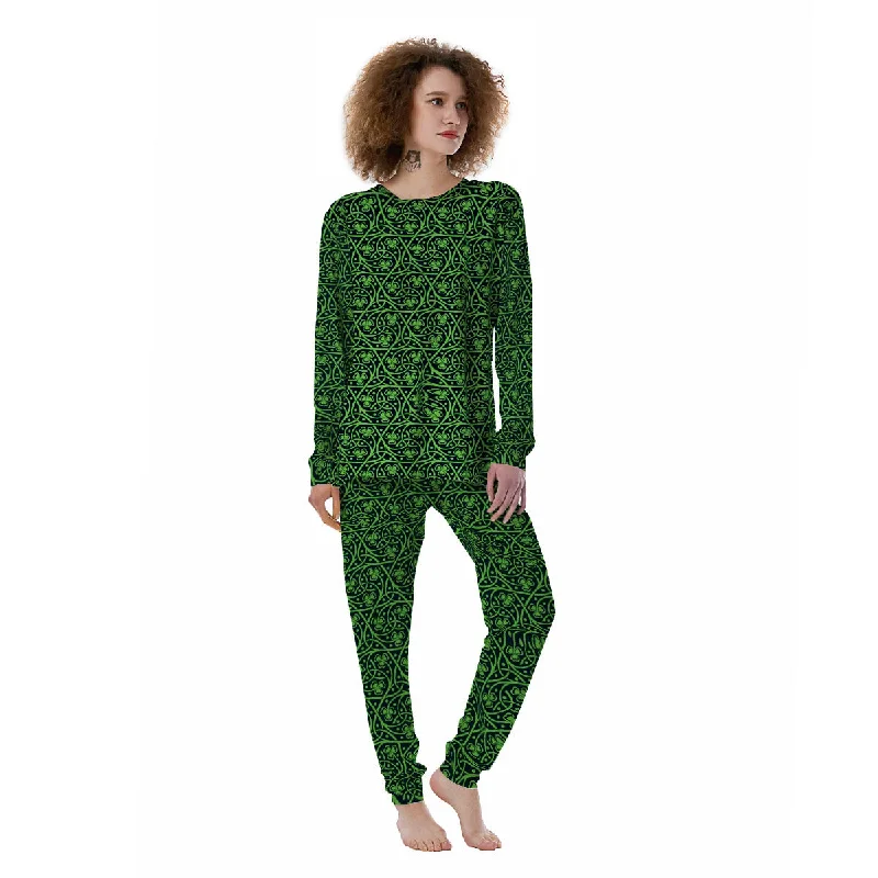 Shamrock Irish Print Pattern Women's Pajamas Family matching pajama sets