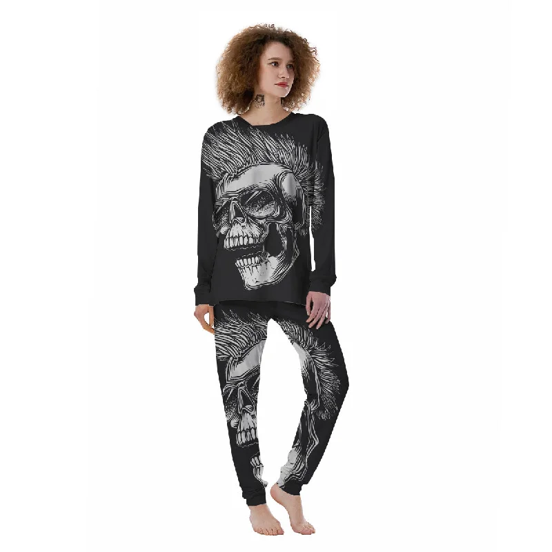 Skull Punk Monochrome Print Women's Pajamas Minimalist pajama sets