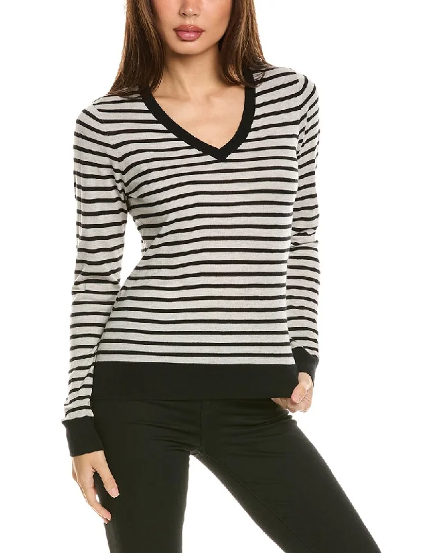 Forte Cashmere Fitted Stripe V-Neck Silk & Cashmere-Blend Sweater Boho-style sweaters