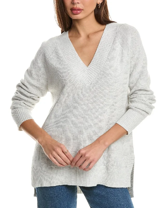 Forte Cashmere Thermal High-Low V-Neck Cashmere-Blend Sweater Best sweaters for fall