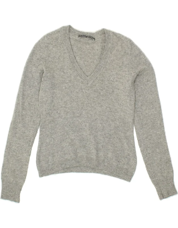 LIU JO Womens Crop V-Neck Jumper Sweater IT 44 Medium Grey Water-resistant sweaters