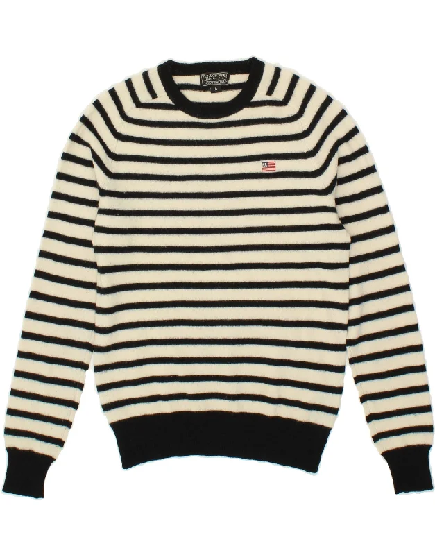 RALPH LAUREN Womens Crew Neck Jumper Sweater UK 10 Small White Striped College sweaters