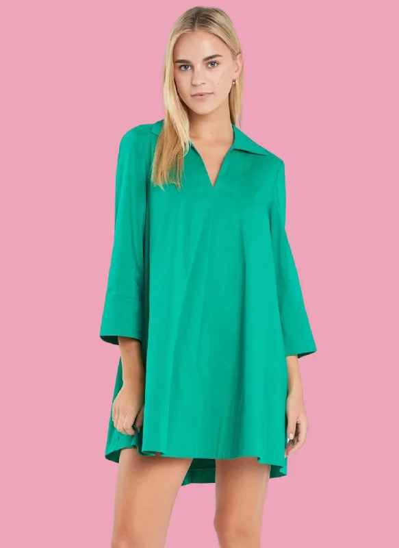 A-Line Pleat Back Shirt Dress Boho mini dresses