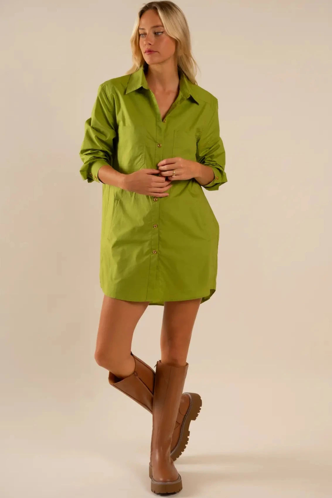 CARE TUCKER: Preslie Poplin Shirt Dress Party mini dresses