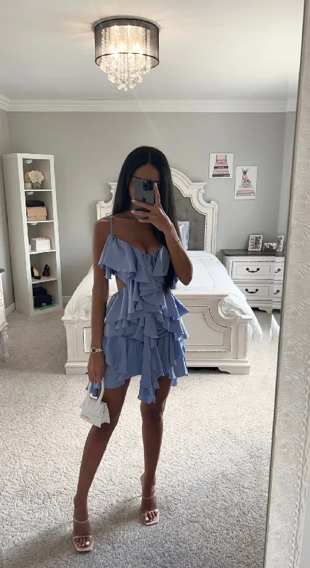 SATIN RUFFLE MINI DRESS Cotton mini dresses